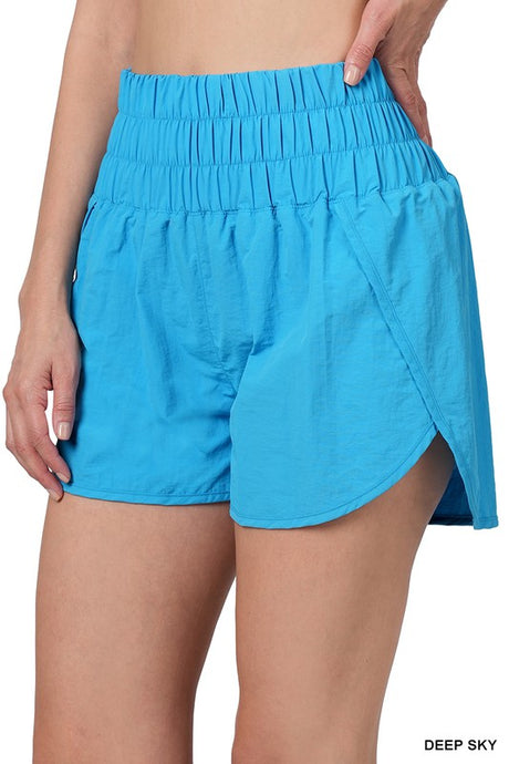 Deep Sky Windbreaker Smocked Waistband Running Shorts