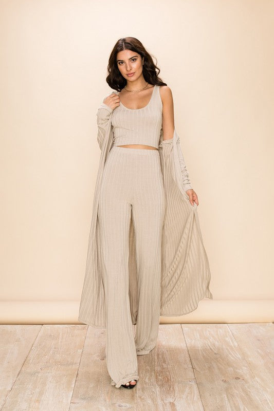 Beige Always A Favorite Wide Rib Cardigan Set
