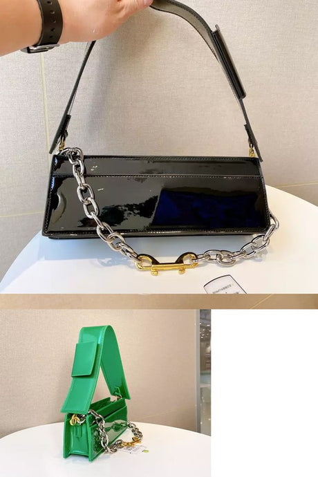 Black Fashion Faux Shiny Leather Shoulder Bag