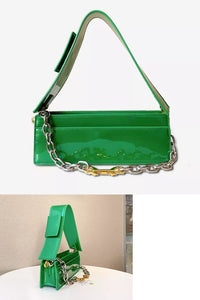 Green Fashion Faux Shiny Leather Shoulder Bag
