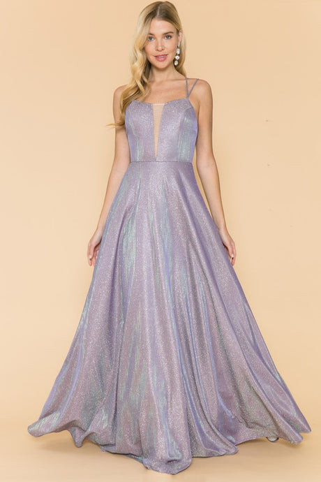 Light Purple Ladies Double Straps Glitter Maxi Dress