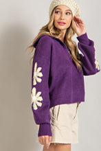 Purple Quarter Zip Flower Detail Sweater