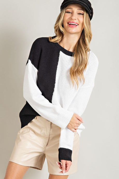 Black Colorblock Knit Sweater
