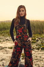 Black Floral Floral Print Adjustable Buckle Straps Jumpsuit