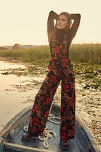 Black Floral Floral Print Adjustable Buckle Straps Jumpsuit