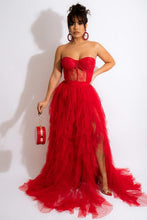 Red Tulle Dresses Tube Lace Slit Dress For Party Prom