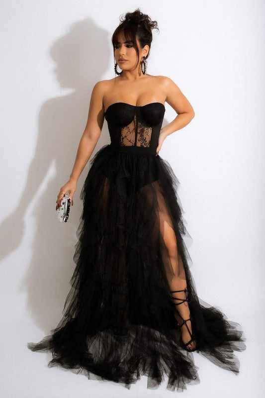 Black Tulle Dresses Tube Lace Slit Dress For Party Prom – Aquarius Brand