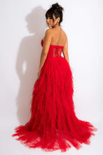 Red Tulle Dresses Tube Lace Slit Dress For Party Prom