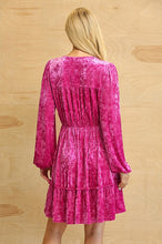 Magenta Solid Velvet Ruffle Detail Dress