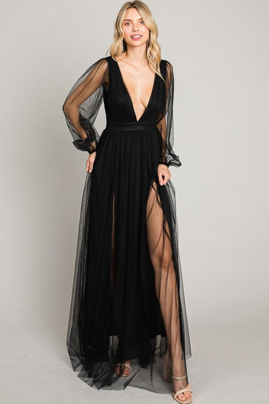 Black Mesh Long Dress – Aquarius Brand