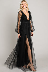Black Mesh Long Dress