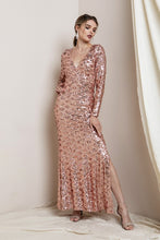 Champagne V Neck Sequin Maxi Dress