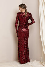 Dark Red V Neck Sequin Maxi Dress