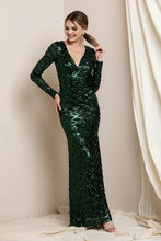 Dark Green V Neck Sequin Maxi Dress