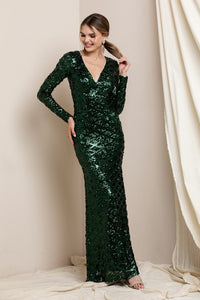 Dark Green V Neck Sequin Maxi Dress