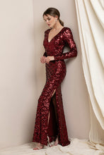 Dark Red V Neck Sequin Maxi Dress