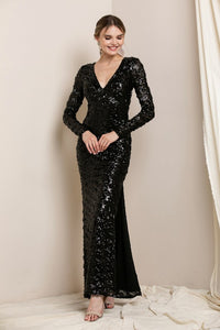 Black V Neck Sequin Maxi Dress