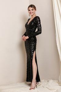 Black V Neck Sequin Maxi Dress