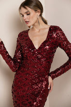Dark Red V Neck Sequin Maxi Dress