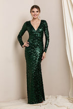 Dark Green V Neck Sequin Maxi Dress