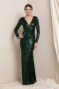 Dark Green V Neck Sequin Maxi Dress