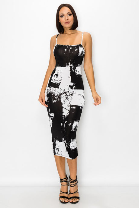 Print Fabric Sleeveless Midi Dress With Cross Back