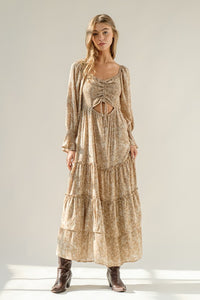 Taupe Moss Velvet Tiered Dress