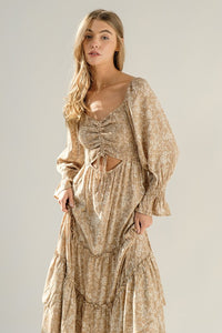 Taupe Moss Velvet Tiered Dress