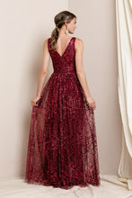 Red Deep V Neck Sequin Maxi Evening Dress