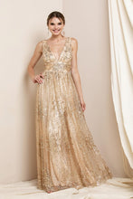 Light Gold Deep V Neck Sequin Maxi Evening Dress