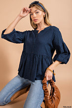Teal Blue Yarndye Plaid Bubble Babydoll Button Down Top
