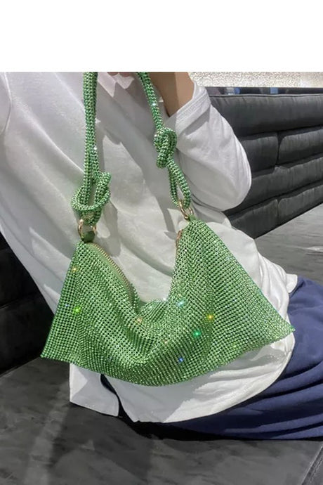 Green Material Rhinestone-closure Zipper