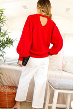 Red Long Sleeve With Pin Tuck Detail Cut Out Back Sweater Top