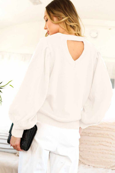 Cream Long Sleeve With Pin Tuck Detail Cut Out Back Sweater Top