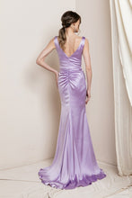 Lavender V Neck Satin Maxi Evening Dress
