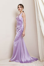 Lavender V Neck Satin Maxi Evening Dress
