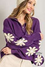 Purple Quarter Zip Flower Detail Sweater