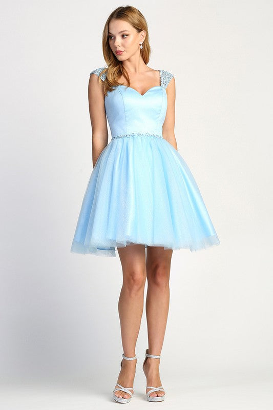 Baby Blue Tulle Party Short Dress