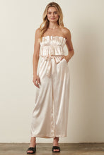 Champagne Satin Ruffle Bust With Tie Back Jumpsuit