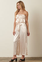 Champagne Satin Ruffle Bust With Tie Back Jumpsuit