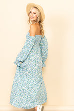 Blue On & Off Shoulder Smocked Chest Maxi Dress