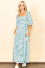 Blue On & Off Shoulder Smocked Chest Maxi Dress