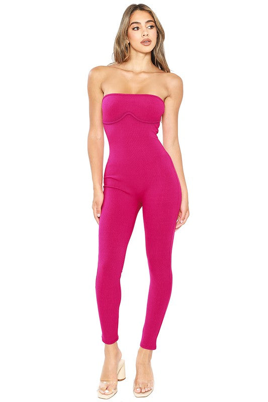 Fuchsia Snatched Under Bust Tube Top Jumpsuit