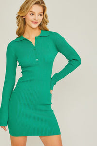 Kelly Long Sleeve Ribbed Polo Dress