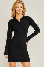 Black Long Sleeve Ribbed Polo Dress