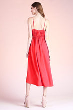 Red Textured Solid Overlap Cami Midi Dress