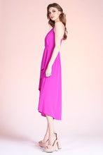 Fuchsia Textured Solid Overlap Cami Midi Dress