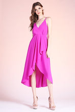 Fuchsia Textured Solid Overlap Cami Midi Dress