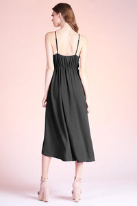 Black Textured Solid Overlap Cami Midi Dress