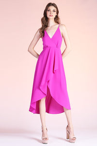 Fuchsia Textured Solid Overlap Cami Midi Dress